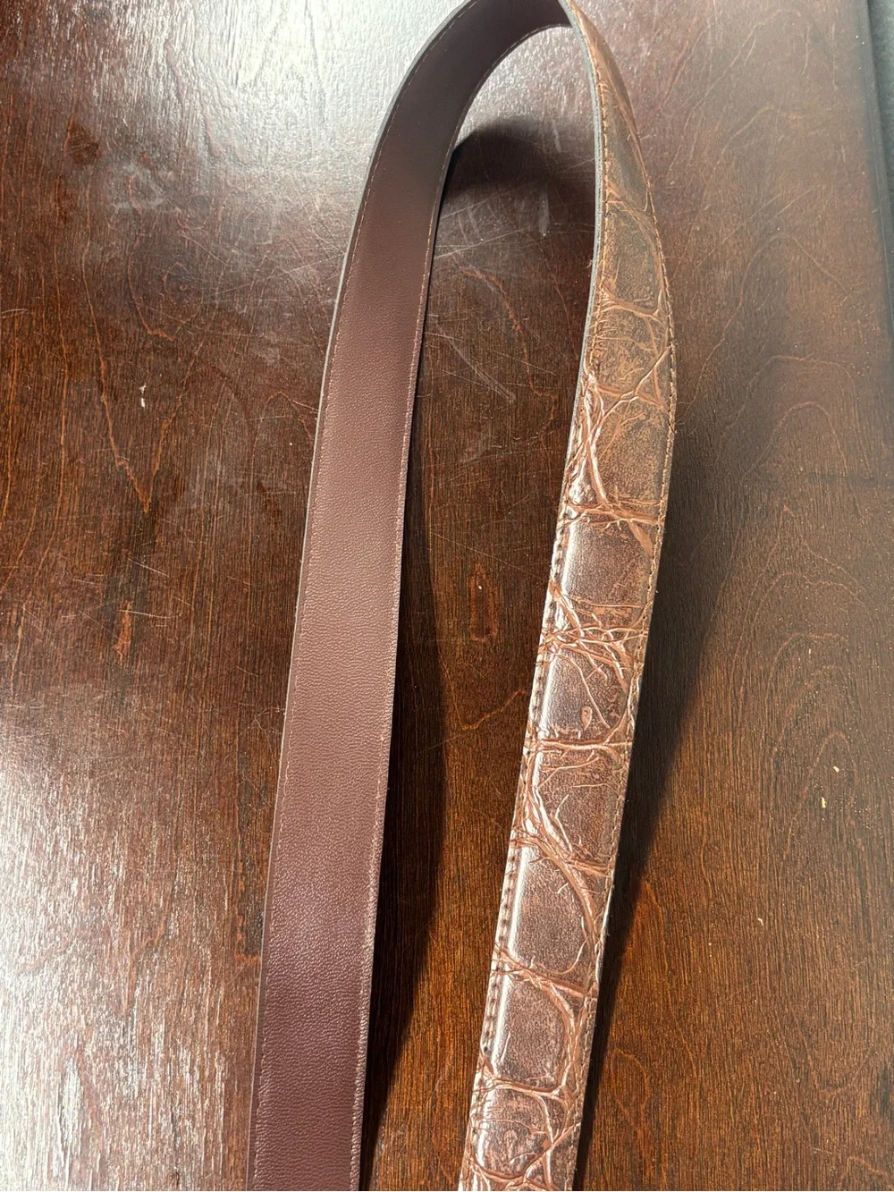Source Unknown Brown Croc Embossed Men's Belt with Brass Buckle